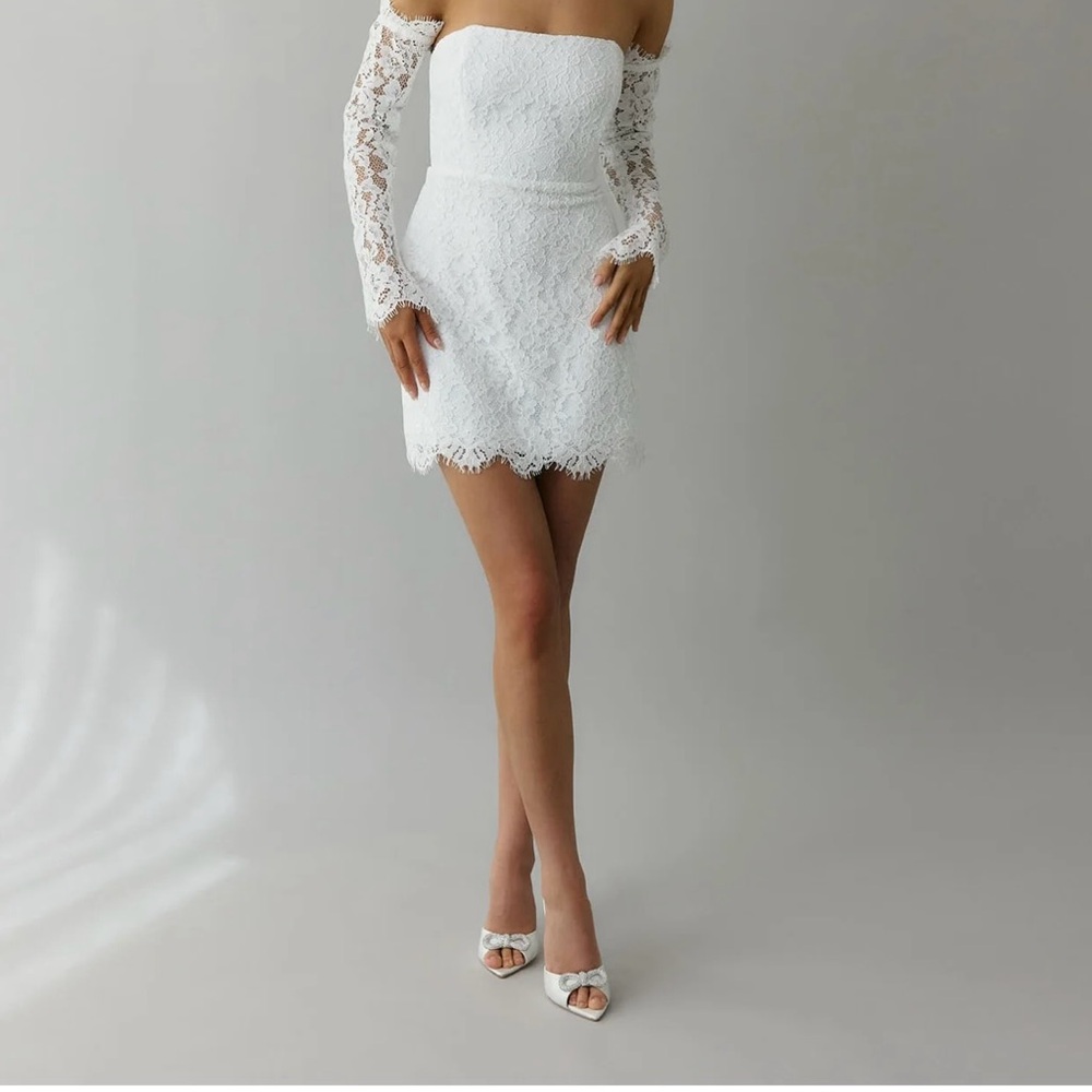 Park & Fifth White Off-Shoulder Lace Mini Dress